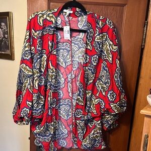 Maurices Red and Blue Patterned Cardigan